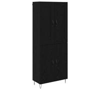 KGFHERENB Armario de madera de roble negro, 69,5 x 34 x 180 cm | Versátil juego de 2 piezas para comedor y sala de estar con 4 puertas abatibles, patas de metal y base de madera resistente.