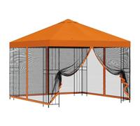 KGFHERENB Carpa de jardín de 3 x 3 m con 4 paredes laterales, color naranja | Estructura de acero resistente para patio y jardín. El techo de dos niveles proporciona sombra en celebraciones y tardes
