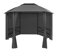 KGFHERENB Cenador de jardín con cortinas hexagonales, 360 x 265 cm | Carpa hexagonal resistente para patio y jardín, doble techo para una buena circulación del aire, cortinas incluidas.