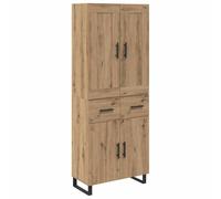 KGFHERENB Juego de 2 tablas altas con aspecto de roble Artisan | Armario versátil para salón comedor con puertas de cristal, estantes y patas de metal para un almacenamiento estable.