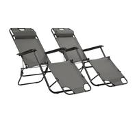 KGFHERENB Juego de 2 tumbonas plegables con reposapiés, color gris, 138 x | Silla de jardín plegable con respaldo ajustable y cojín para jardín, balcón, terraza y playa.