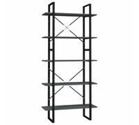 KGFHERENB Librería con 5 compartimentos, gris, 80 x 30 x 175 cm, madera | Estable estantería de pie en diseño industrial con marco de metal para salón y oficina, flexible combinable como juego de 2.