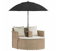 KGFHERENB Sofá de jardín con sombrilla y taburete de 8 piezas, color beige | Moderno juego de muebles de jardín de polirratán con toldo inclinable y cojines suaves para terraza, balcón y jardín.