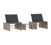 KGFHERENB Tumbonas modulares 2 piezas con mesa gris claro poliratán | Conjunto de ratán modular para jardín y patio: utiliza 2 piezas individualmente o juntas como tumbona.