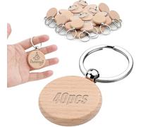 KGGZKG 40 Piezas Llaveros para Personalizar Manualidades Porta Chaves Personalizado Llavero Personalizados Madera Grabar Blandos Personalizables Madera Redondo con Anillos para DIY Grabado Pirograbado