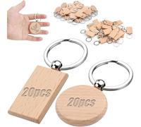 KGGZKG Llavero de madera en bruto redondo en blanco Llavero de madera personalizado Llaveros de madera para pintar Llavero de madera Llavero, Color madera, 20 pieces Round/Rectangle