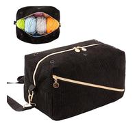 KGMCARE Organizador de bolsas de ganchillo, bolsa de almacenamiento de hilo para kits de ganchillo, agujas y accesorios, bolsa de tejer con correa para el hombro para llevar proyectos (negro-A)