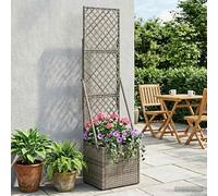 KGPWRCVD Maceta de jardín con enrejado, gris, 35 x 30 x 135 cm, polirratán | Ratán sintético resistente a la intemperie, incluye bolsa de nailon, enrejado que ahorra espacio, para jardín y terraza