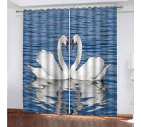 KGSK Cortinas Infantiles Moderno 3D Cisne Blanco En El Agua Cortinas Opacas De Habitación Niño Niña, 2 Piezas 250x200 Cm con Ojales para Ventanas Salon Dormitorio, Cortina Opaca Termica Aislante