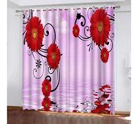KGSK Cortinas Infantiles Moderno 3D Crisantemo Rojo En El Agua Cortinas Opacas De Habitación Niño Niña, 2 Piezas 250x200 Cm con Ojales para Ventanas Salon Dormitorio, Cortina Opaca Termica Aislante