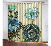 KGSK Cortinas Infantiles Moderno 3D Flores Azules Acuarelas Cortinas Opacas De Habitación Niño Niña, 2 Piezas 250x200 Cm con Ojales para Ventanas Salon Dormitorio, Cortina Opaca Termica Aislante