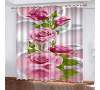 KGSK Cortinas Infantiles Moderno 3D Rosas Rosas Rosas En El Agua Cortinas Opacas De Habitación Niño Niña, 2 Piezas 250x200 Cm con Ojales para Ventanas Salon Dormitorio, Cortina Opaca Termica Aislante