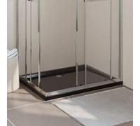 KGTKGTYER Plato de ducha rectangular de plástico ABS negro 80 x 100 cm | Fibra de vidrio reforzada, entrada plana, resistente a los arañazos y repele la suciedad