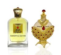 KHADLAJ PERFUMES Hareem Al Sultan Gold - Set de regalo unisex de 2 piezas (eau de parfum en aerosol de 75 ml + aceite de perfume concentrado de 3