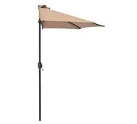 Khaki Garden Half Umbrella 9ft Semi Circular Sun Shade Polyester Canopy with Crank for Outdoor Patio Small Terrace
