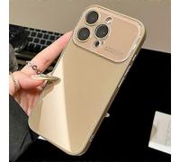 (Khaki, iPhone 13) Luxury Crystal Glass Case for iPhone 16 to 11 Pro Max, Glossy Candy Bumper Cover in Plain Colours for Elegant Protection