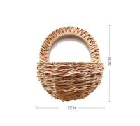 (khaki)Semicircular Wall Hanging Basket Rattan Wall Hanging Flower Pot Bamboo Basket