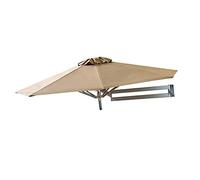 Khaki Wall Mount Patio Parasol, Foldable Tilting Garden Umbrella with Aluminium Pole, 7ft / 2.2m Outdoor Sunshade Umbrellas for Porch/Patio