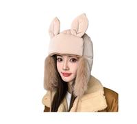 (Khaki) Winter Warm Plush Liner Caps for All Age Rabbit Ears Hat Outdoor Activity Windproof Ear Flap Hat for Mountain Climbing Yellow