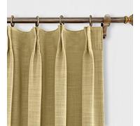 Khaki Yellow Faux Linen Blackout Curtain Panel 90W x 90L Inch Room Darkening Drapes for Sliding Glass Door & Patio Elegant Pinch Pleat Design for Living Room