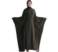 khalat Vestido abaya musulmán para mujer de Oriente Medio Árabe Vestido de oración Batwing Maxi Caftán Abaya Vestido con Hijab, Verde militar., L