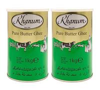 Khanum - Pure Butter Ghee - La mejor grasa de mantequilla para asar y cocinar en un juego de 2 unidades de lata de 1 kg