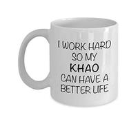 Khao Cat Trabajo Duro Para Que Mi Khao Pueda Tener Una Vida Mejor Taza De Café Cerámica Taza Con Asa Tazas 330Ml Para Amigo Bebidas Zumo