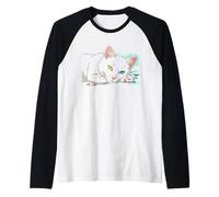 Khao Manee Rare ODD-Eye Raza Tailandesa Blanco Japonés Anime Gato Camiseta Manga Raglan