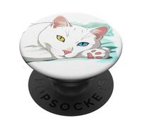 Khao Manee Rare ODD-Eye Raza Tailandesa Blanco Japonés Anime Gato PopSockets PopGrip Adhesivo