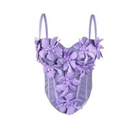 KHASCBNF Camiseta Encaje Fishbone Pure Desire Style Fishbone Chest 3D Flower Strap Chaleco Top Slim Fit Sexy Camiseta sin Mangas for Mujer Almohadilla en el Pecho(Purple,36b-80)