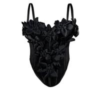 KHASCBNF Camiseta Encaje Fishbone Pure Desire Style Fishbone Chest 3D Flower Strap Chaleco Top Slim Fit Sexy Camiseta sin Mangas for Mujer Almohadilla en el Pecho(Black,36b-80)