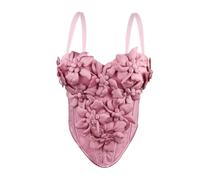 KHASCBNF Camiseta Encaje Fishbone Pure Desire Style Fishbone Chest 3D Flower Strap Chaleco Top Slim Fit Sexy Camiseta sin Mangas for Mujer Almohadilla en el Pecho(Pink,36b-80)