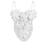 KHASCBNF Camiseta Encaje Fishbone Pure Desire Style Fishbone Chest 3D Flower Strap Chaleco Top Slim Fit Sexy Camiseta sin Mangas for Mujer Almohadilla en el Pecho(White,36b-80)