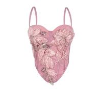 KHASCBNF Camiseta Encaje Fishbone Tela de poliéster Pura del Deseo Faion Las Camisetas sin Mangas Ajuste Delgado Mujeres moldeadas Hechas a Mano Top la Cosecha Espina Pescado(Pink,40c/90)