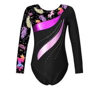 KHASCBNF Leotardos De Gimnasia para NiñAs Leotardo gimnástico de Ballet y Danza for niñas, Jersey Estampado Manga Larga, Traje for Patinaje, Puesta en Escena(Black A,12)