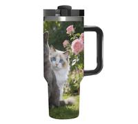 KHAUERBC Blue Eyes And Amber - Vaso de café de viaje de acero inoxidable, taza de café con tapa y popote, taza con asa, gran capacidad, doble pared al vacío a prueba de fugas, taza térmica de café