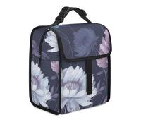 KHAUERBC Bolsa de almuerzo de flores moradas marchitas con doble compartimento, a prueba de fugas, bolsa aislada con asa, bolsa de almuerzo para el trabajo y viajes