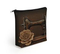 KHAUERBC Bolsa de maquillaje con cremallera para máquina de coser y rosa para adultos, bolsa de maquillaje pequeña, ligera, bolsas de cosméticos para artículos esenciales de viaje