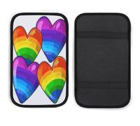 KHAUERBC Cojín para pasamanos de coche con diseño de corazones del orgullo gay de color arcoíris, suave, cómodo, antideslizante, cojín de neopreno para reposabrazos de coche, decoración universal