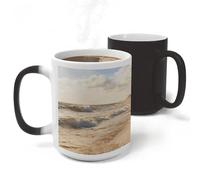 KHAUERBC Golden Sand Reflecting The Sun - Taza de café de cerámica, 481.9 g, taza de viaje de café de gran capacidad, tazas de té con asa para oficina/hogar, unisex, apta para lavavajillas y