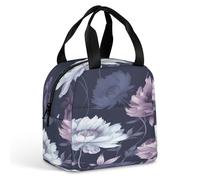 KHAUERBC Lonchera con flores moradas marchitas para mujeres y hombres, lonchera a prueba de fugas, bolsa duradera y reutilizable para el trabajo, viajes, al aire libre