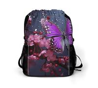 KHAUERBC Mochila con cordón de mariposa morada para adultos, bolsa de gimnasio con compartimento para zapatos, mochila de senderismo con bolsillos laterales de malla