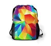 KHAUERBC Mochila con cordón geométrico arcoíris para adultos, bolsa de gimnasio con compartimento para zapatos, mochila de senderismo con bolsillos laterales de malla