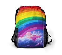 KHAUERBC Mochila con cordón para adultos, bolsa de gimnasio con compartimento para zapatos, mochila de senderismo con bolsillos laterales de malla