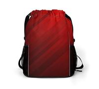 KHAUERBC Mochila de rayas rojas con cordón para adultos, bolsa de gimnasio con compartimento para zapatos, mochila de senderismo con bolsillos laterales de malla