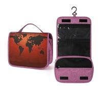 KHAUERBC Neceser rojo y marrón con diseño de mapa del mundo para hombres y mujeres, organizador portátil de bolsa de maquillaje, bolsa de cosméticos para accesorios, champú, contenedor de tamaño