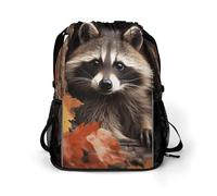 KHAUERBC Raccoon in The Fall Tree Hole - Mochila con cordón para adultos, bolsa de gimnasio con compartimento para zapatos, mochila de senderismo con bolsillos laterales de malla