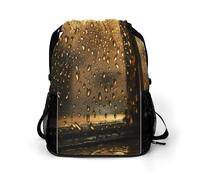 KHAUERBC Rain Hits The Window - Mochila con cordón para adultos, bolsa de gimnasio con compartimento para zapatos, mochila de senderismo con bolsillos laterales de malla