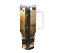 KHAUERBC Rain Hits The Window Tazas con popote y asa, taza de café con aislamiento al vacío de doble pared, botellas de agua para café helado, té, bebida caliente y fría