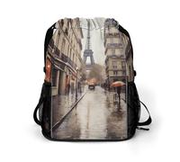 KHAUERBC Rainy Street in Paris - Mochila con cordón para adultos, bolsa de gimnasio con compartimento para zapatos, mochila de senderismo con bolsillos laterales de malla